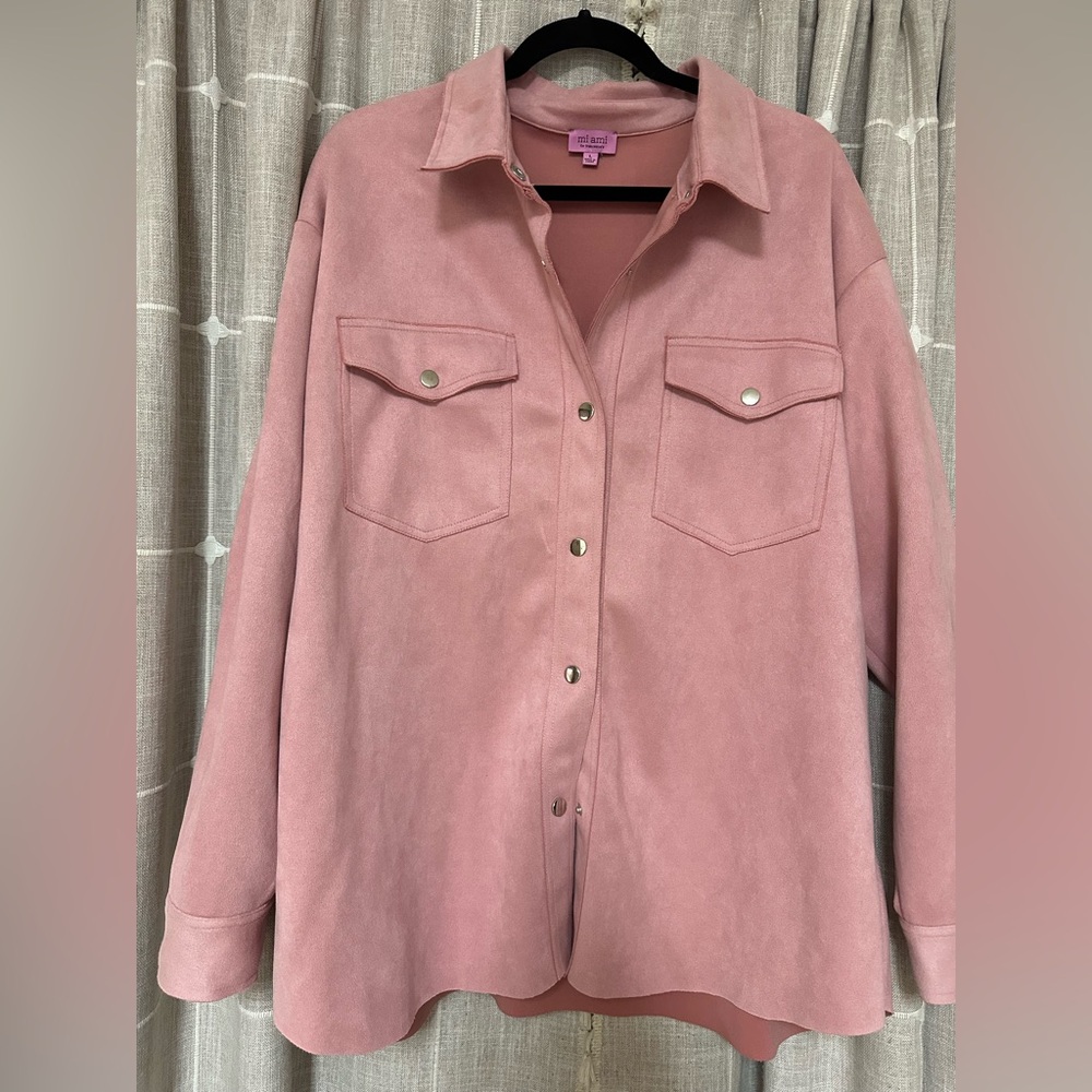 Francesca’s Rose Button-Down Suede Shacket NWOT